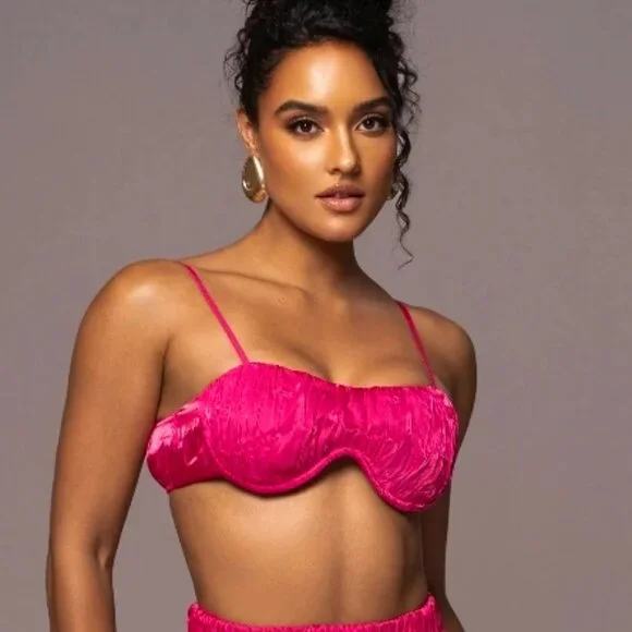 Jluxlabel Fuchsia Let's Get Away Satin Bra Top (Sz S) - Picture 3 of 8